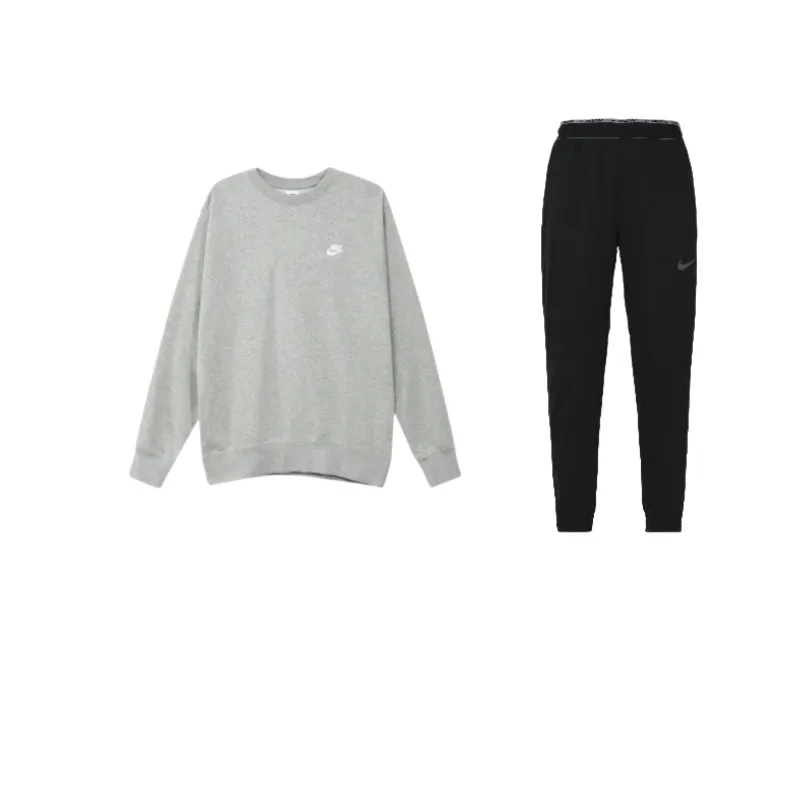 Nike Sportswear Club Fleece Lined Thickened Round Neck Pullover Sweatshirt With Mid Rise Elastic Waist Long Pants