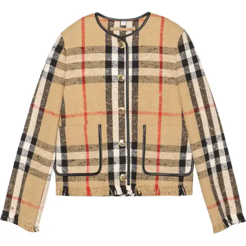 Burberry SS23 Checked Frayed Edge Tweed Jacket Brown