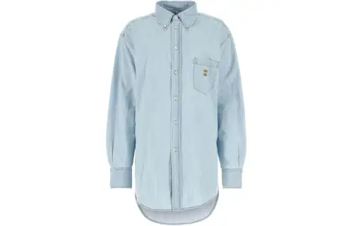 MIU MIU Denim Long Sleeved Shirt Unisex Light Blue