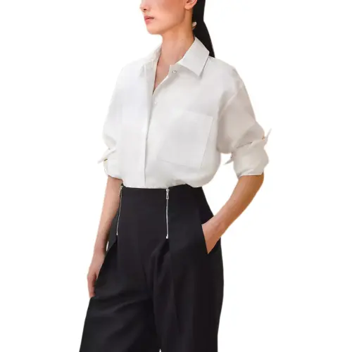 HERMES Shirts Women's White Square Collar Moderate Shirt