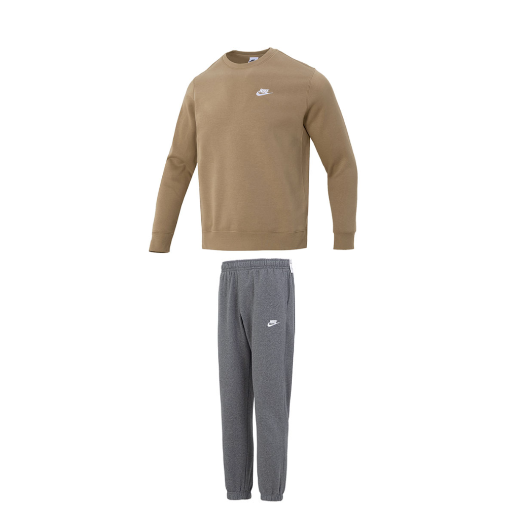 Nike Casual Sportswear Men's Brown Top+Gray Pants Crew Neck Thickened And Fleece Lined