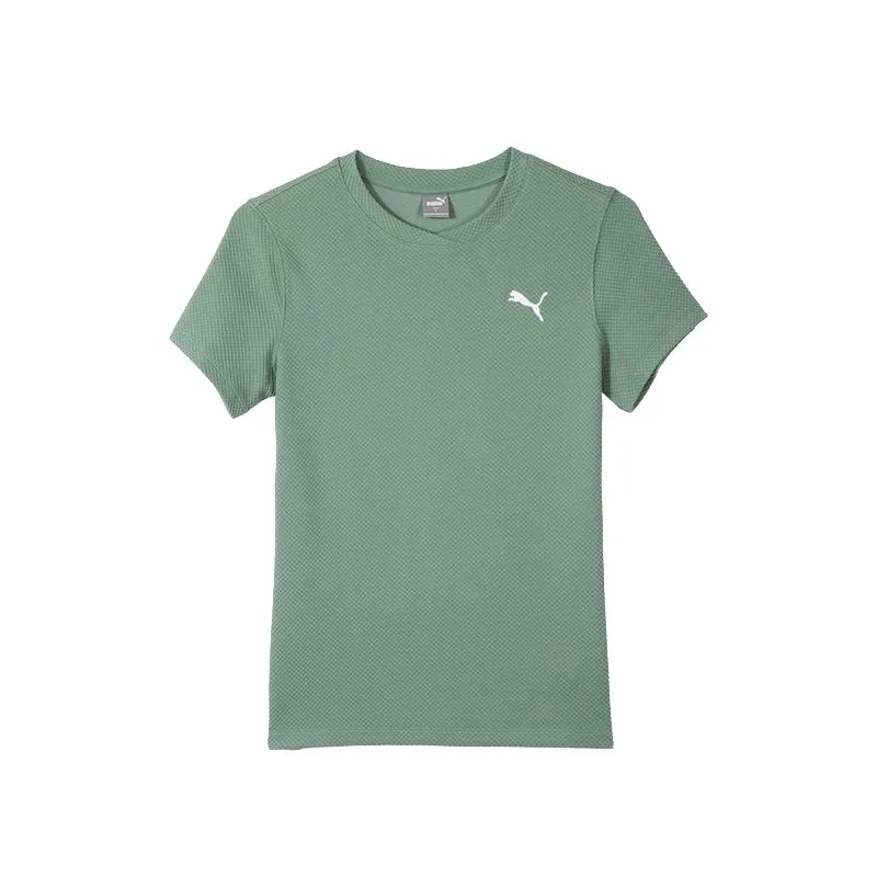 PUMA T-Shirts Women's Green Crew Neck Moderate Straight Fit