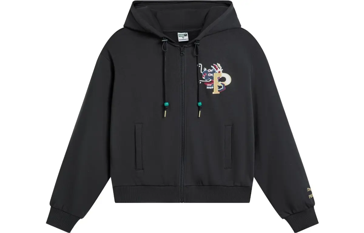 PUMA Sweatshirts Women's Black Hooded Moderate Cardigan