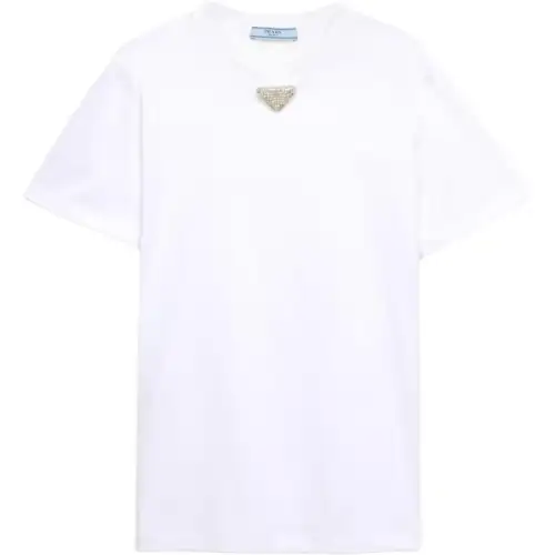 PRADA T Shirts Women's White Crew Neck Moderate Straight Fit