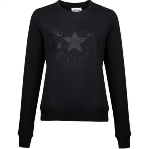 Converse Logo Design Knitted Fabric Fleece Lined Pullover Comfortable Sweatshirt Women's Black