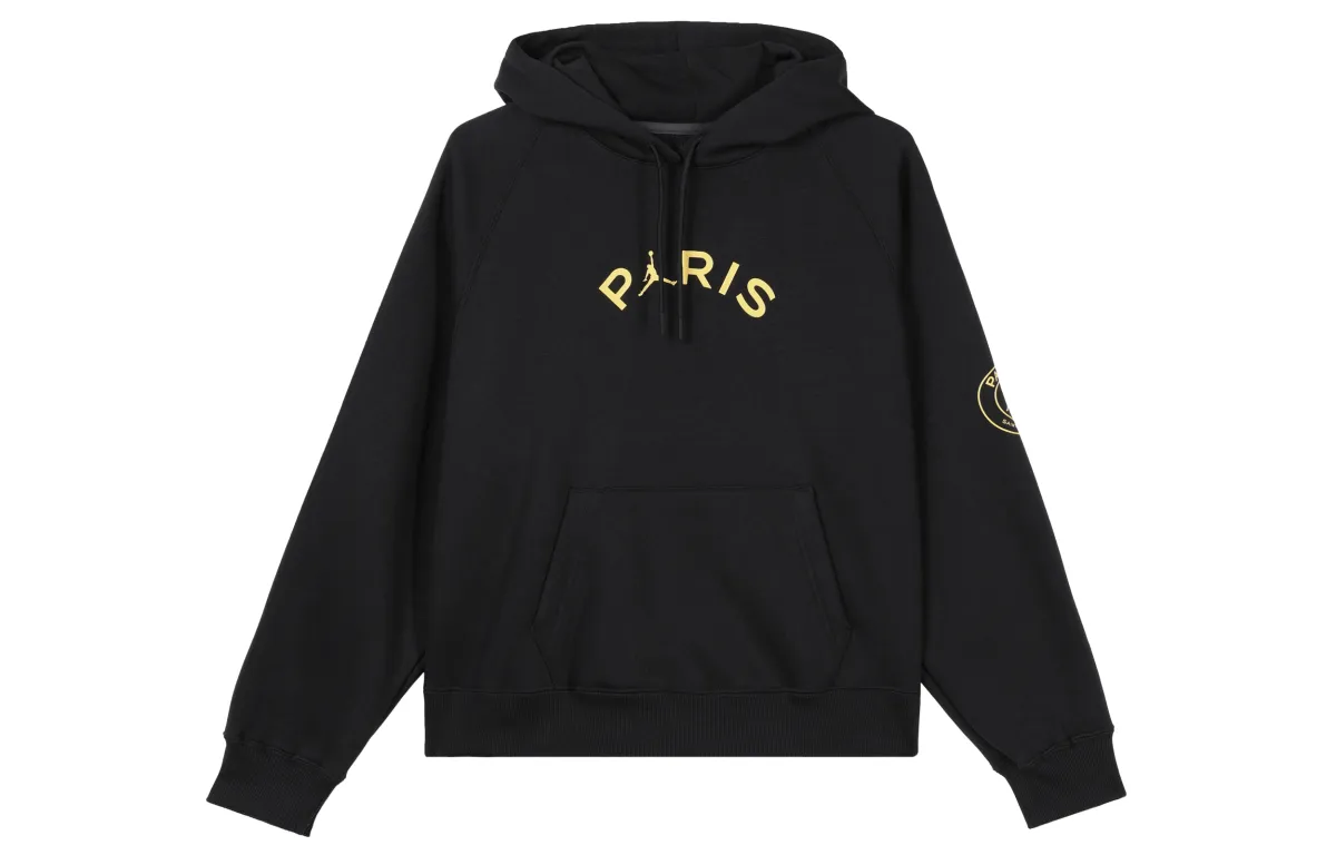 Jordan x PSG Brooklyn SS24 Paris Saint Germain, Letter Hooded Casual Fleece Lined Sweatshirt Women's Black