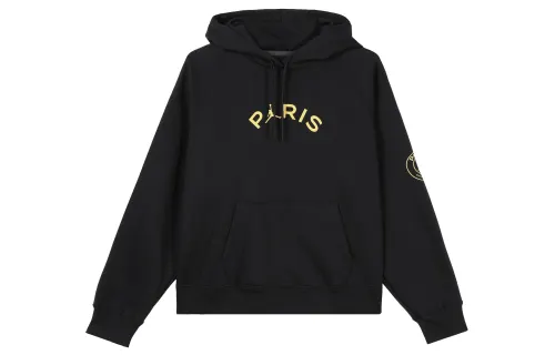 Jordan x PSG Brooklyn SS24 Paris Saint Germain, Letter Hooded Casual Fleece Lined Sweatshirt Women's Black
