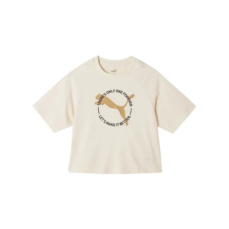 PUMA T-Shirts Women's Apricot Crew Neck Moderate Straight Fit