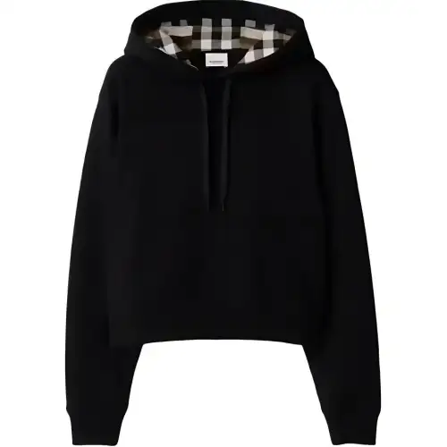 Burberry Talley Embroidery Logo Check Hooded Sweatshirt Women's Black