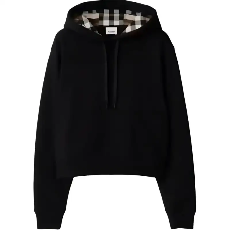Burberry Talley Embroidery Logo Check Hooded Sweatshirt Women's Black
