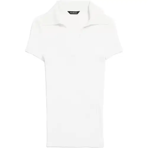 Balenciaga V Neck Ribbed Polo Top