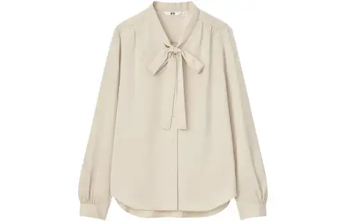 UNIQLO Shirts Women's Beige Ribbon Collar Moderate Shirt