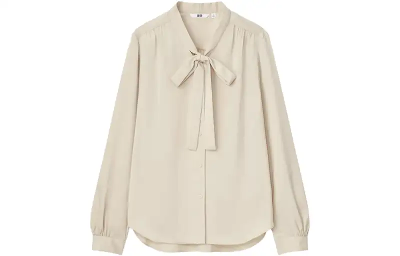 UNIQLO Shirts Women's Beige Ribbon Collar Moderate Shirt