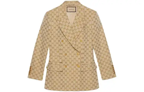 GUCCI Gg Linen Cotton Jacquard Jacket Beige