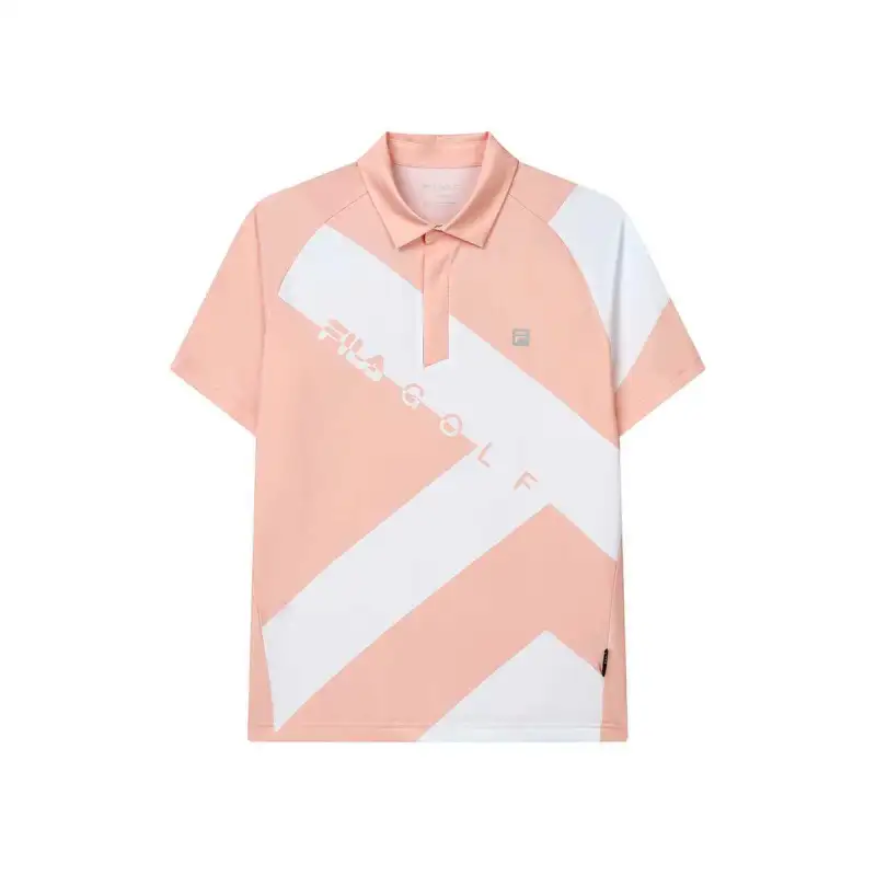 FILA Golf Polo Shirt Men's Jade White All Over Print Base Color With Soft Rose Pink Print