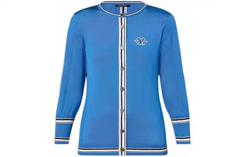 LOUIS VUITTON Preppy Stripe Accent Cardigan Knitwear Women's Blue