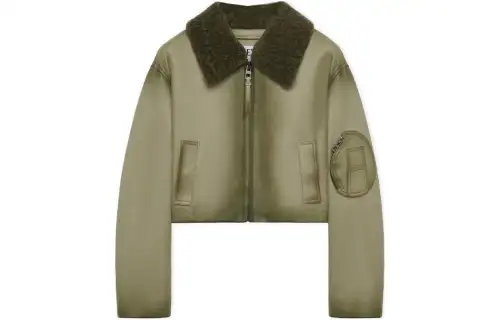 LOEWE Cropped Jacket In Nappa Lambskin Jackets & Coats Women's Army Green