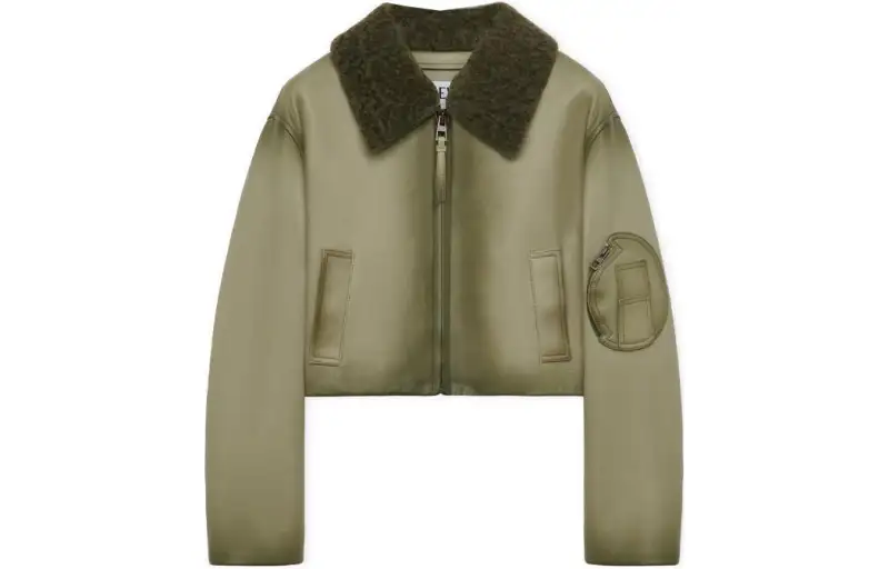 LOEWE Cropped Jacket In Nappa Lambskin Jackets & Coats Women's Army Green