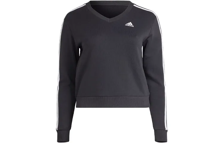 adidas Women's Essentials 3-Stripes V-Neck Sweatshirt Black