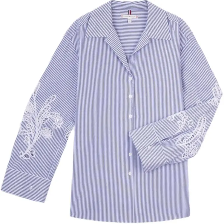 Tommy Hilfiger Shirt Women's White Blue Stripes