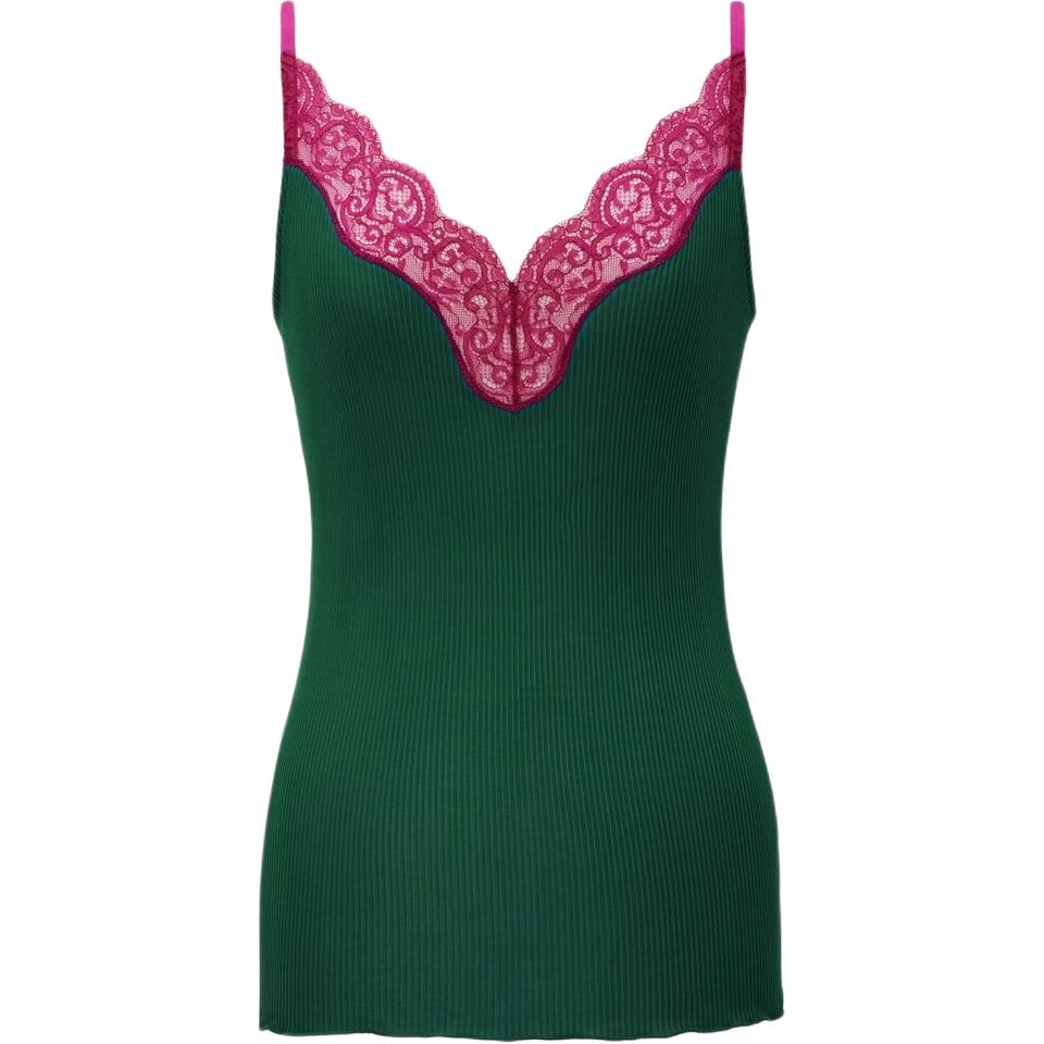 SAINT LAURENT Lace V Neck Ribbed Tank Top