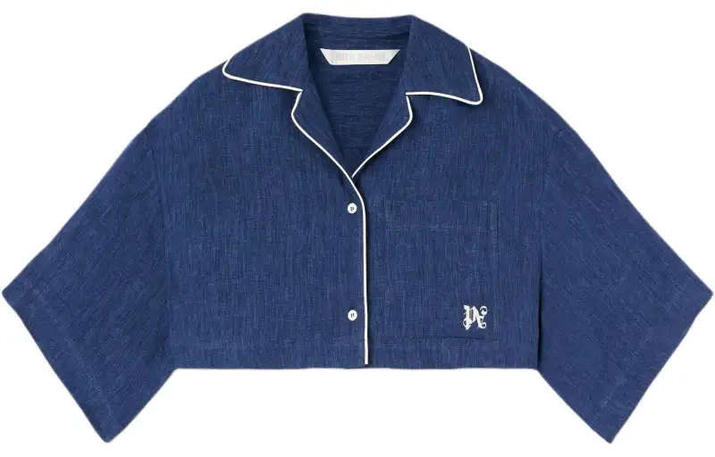PALM ANGELS Monogram embroidered Satin Cropped Shirt