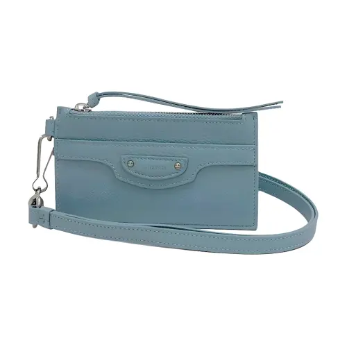 Balenciaga Neo Classic Cow Leather Key Ring Card Holder Women's Blue
