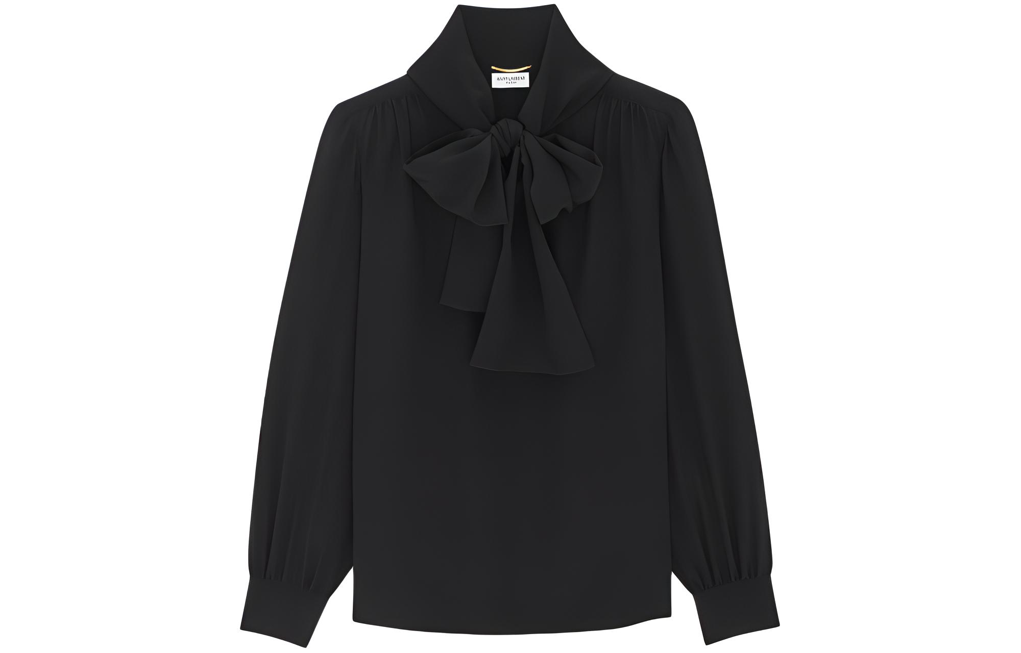 SAINT LAURENT Lavallière-Neck Long-Sleeved Blouse