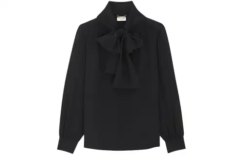 SAINT LAURENT Lavallière-Neck Long-Sleeved Blouse