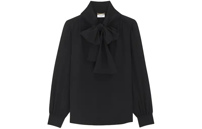 SAINT LAURENT Lavallière-Neck Long-Sleeved Blouse