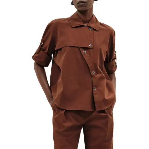 HERMES Shirts Women's Brown Lapel Moderate