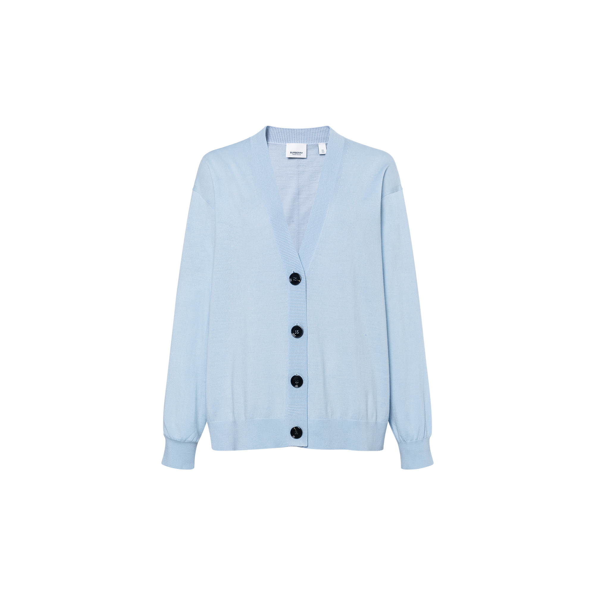 Burberry Burberry FW23 color-blocking checked single-breasted V-neck long-sleeved sweater for women light gray blue
