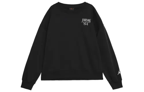 Jordan Numbers Letter Embroidery Casual Crew Neck Fleece Lined Long Sleeved Sweatshirt Women's Black