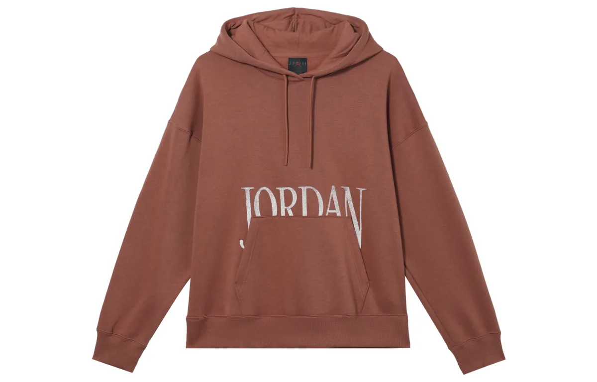 Jordan Brooklyn Fleece Letter Print Fleece Lined Long Sleeved Hooded Sweatshirt Women's Gray Peach Red