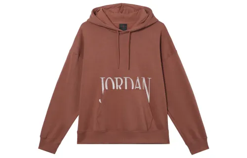 Jordan Brooklyn Fleece Letter Print Fleece Lined Long Sleeved Hooded Sweatshirt Women's Gray Peach Red