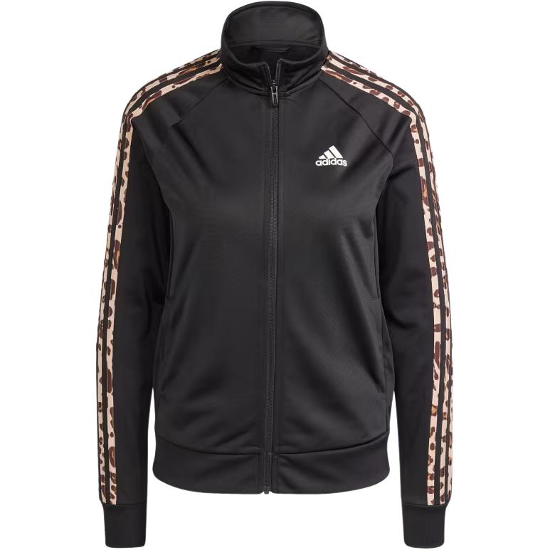 Adidas Essentials Animal Print Tricot 3 Stripes Track Jacket Jackets & Coats Women's Black