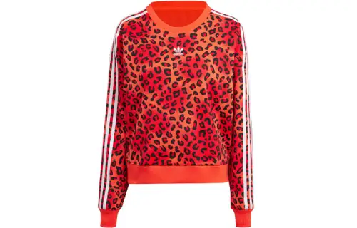 Adidas Originals Leopard Luxe Trefoil Crew Sweatshirt Women's Red
