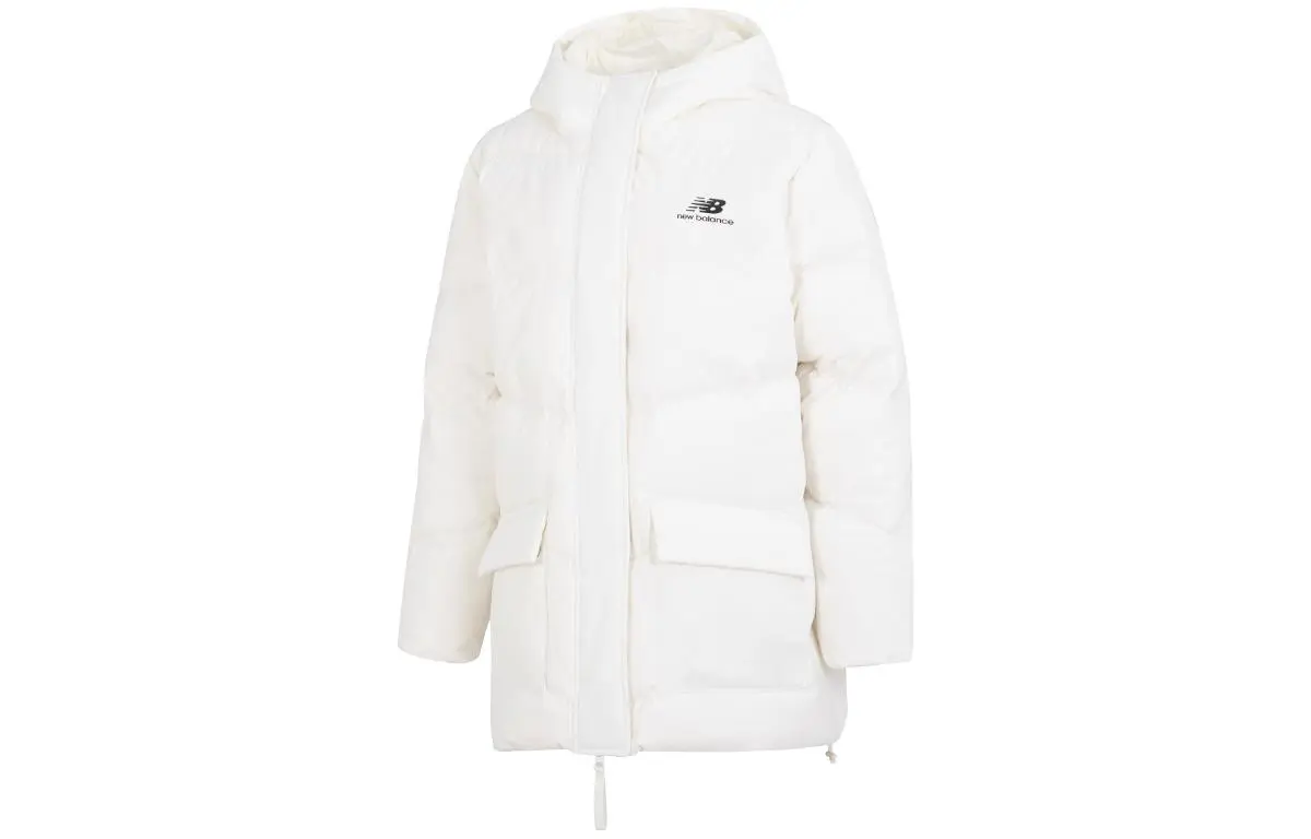 New Balance Down Jackets Women's White Hooded Moderate Quilted Down Jacket