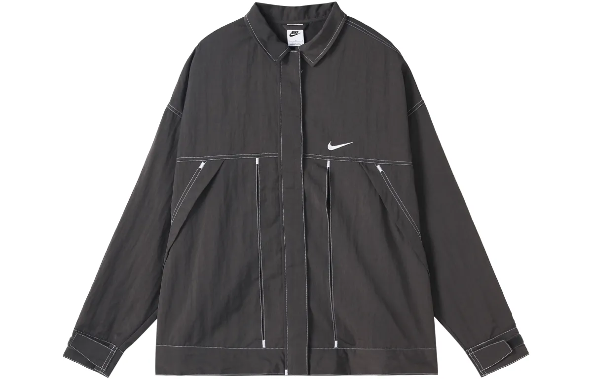 Nike Women's Zip-Up Long-Sleeve Woven Jacket Gray