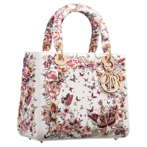 DIOR Lady Dior Cow Leather Handbag Women's Multicolor