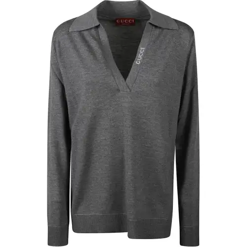 GUCCI Logo Intarsia Collared Sweater