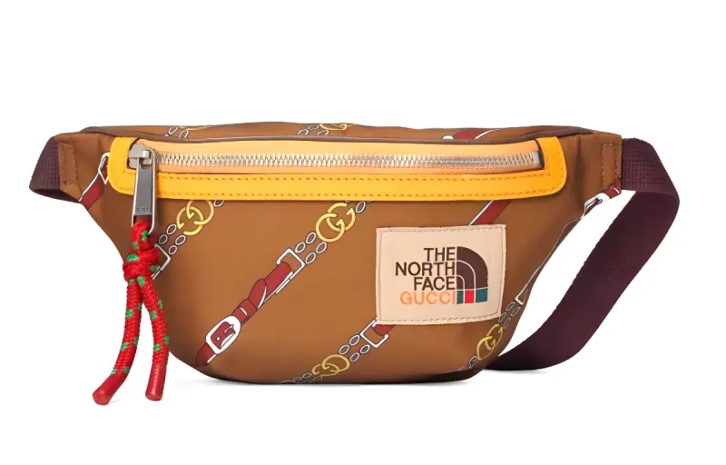 GUCCI Leather Fanny Pack Unisex Brown & Yellow