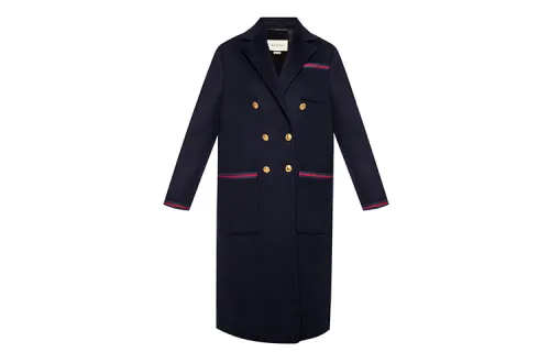 GUCCI Coats Women's Navy Blue Suit Collar Moderate Straight Fit