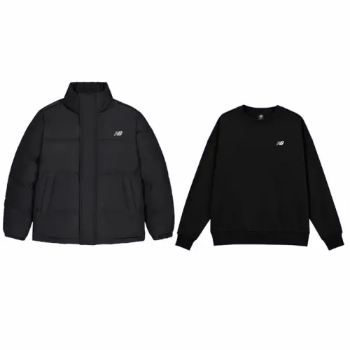 New Balance Cushion Filled Zip Front Solid Color Crew Neck Long Sleeved Pullover Casual Sportswear Men's Black