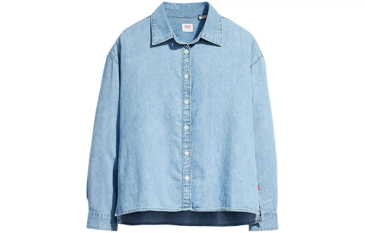 Levi's Shirts Women's Sky Blue Square Collar Moderate Straight Fit