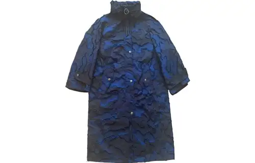 DIOR Coats Women's Blue Black Stand Collar Moderate Straight Fit