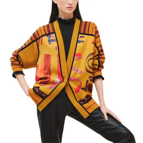 HERMES Knitwear Women's Yellow V Neck Moderate Other