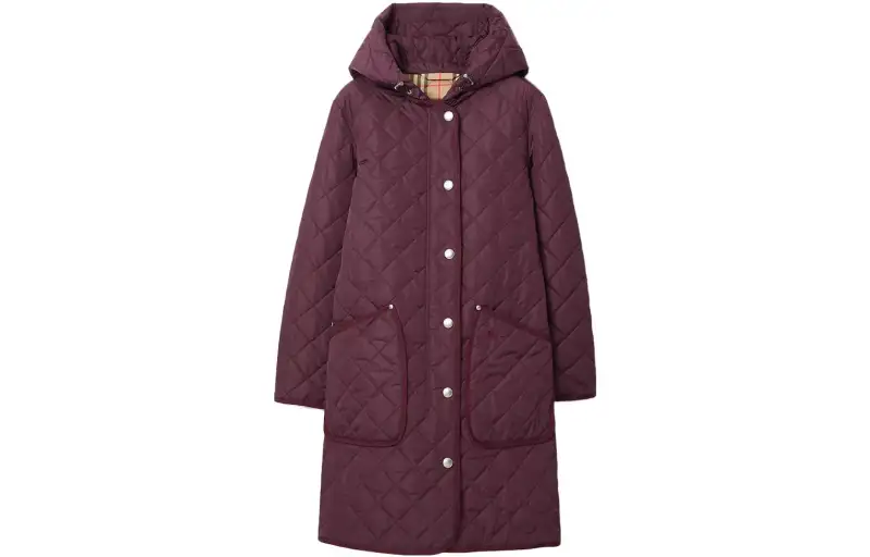 Burberry Coats Women's Dark Purple Red Hooded Moderate