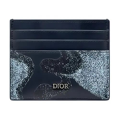 DIOR Cow Leather Card Holder, Card Holder Men's Denim Blue