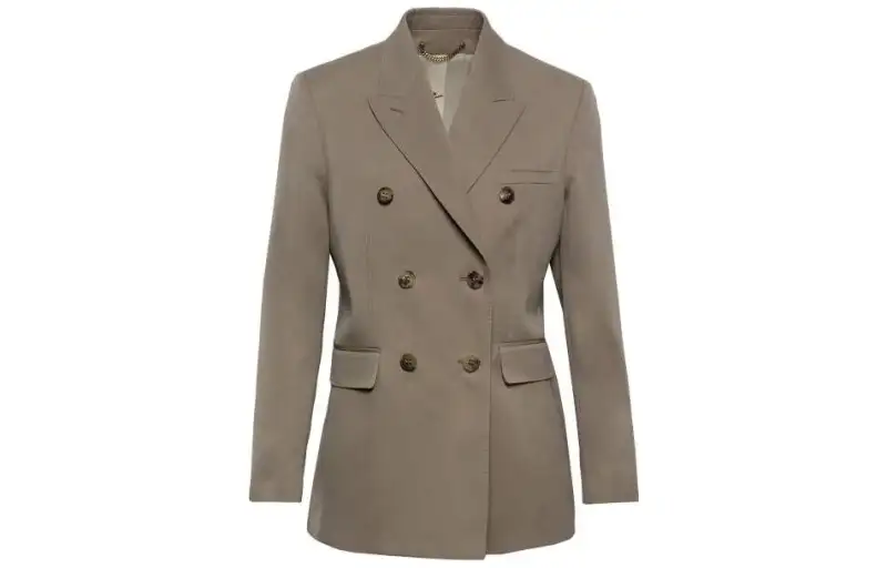 double-breasted herringbone-pattern jacket